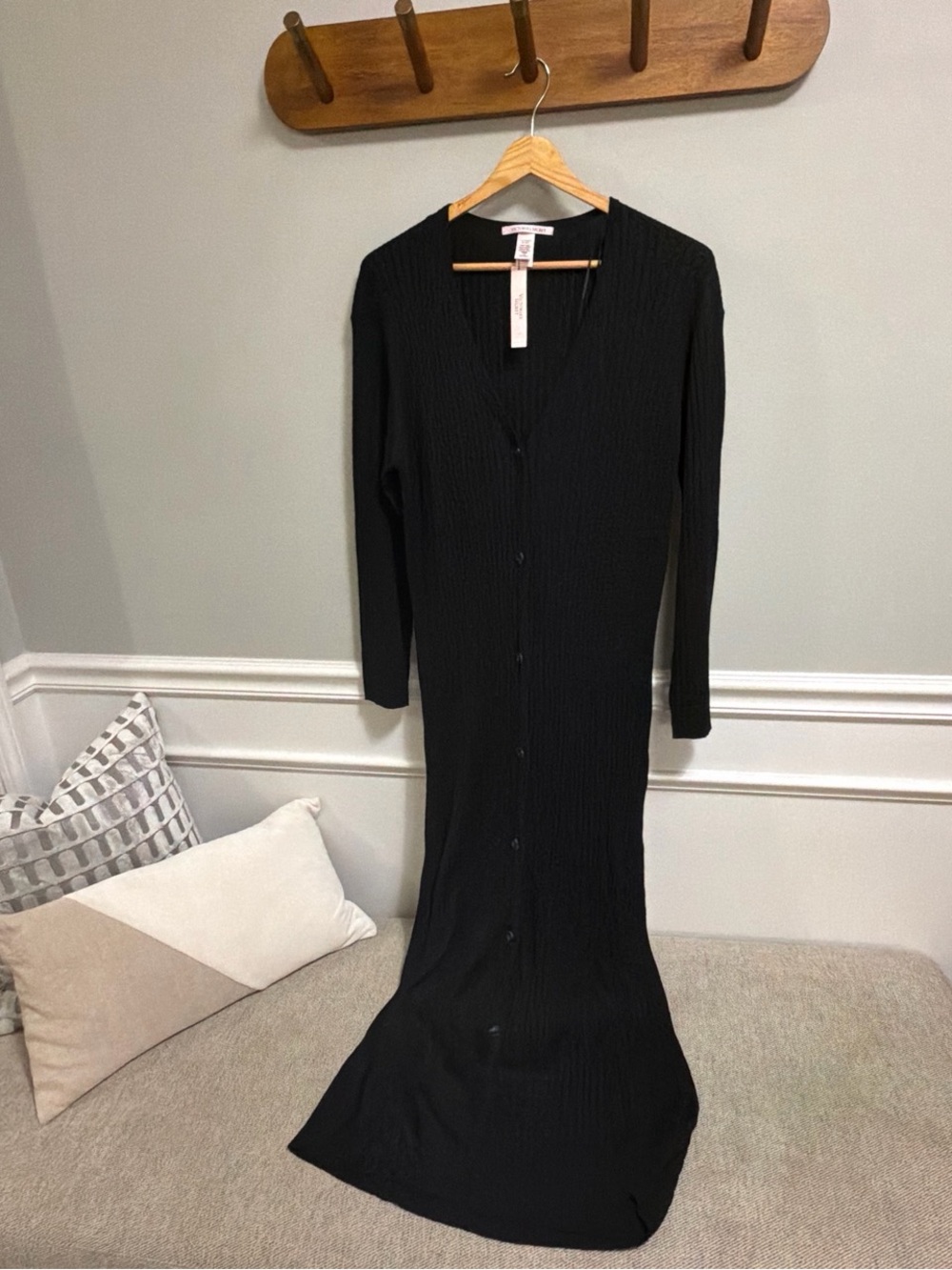 Victoria's Secret Black Ribbed Button-Front Maxi Dress